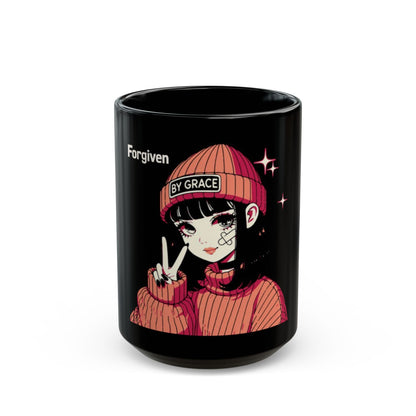 Forgiven By Grace - Black Mug (15oz)